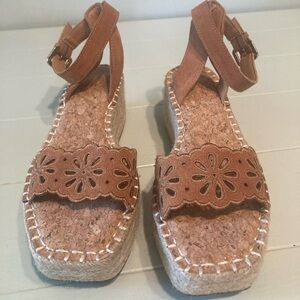 Crown Vintage Suede Cork Espadrilles Wedge Sandals Ankle Strap Women’s 6.5 M